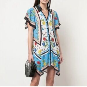 Alice + Olivia Conner Floral-Print Handkerchief Hem Shirtdress Size Medium